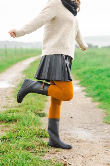 Lederrock Plissee Gummistiefel Herbst