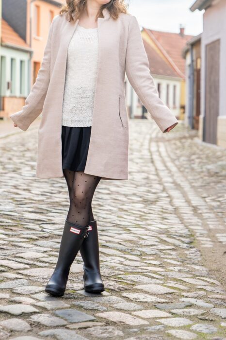 Strickjacke Outfit Hunter Gummistiefel