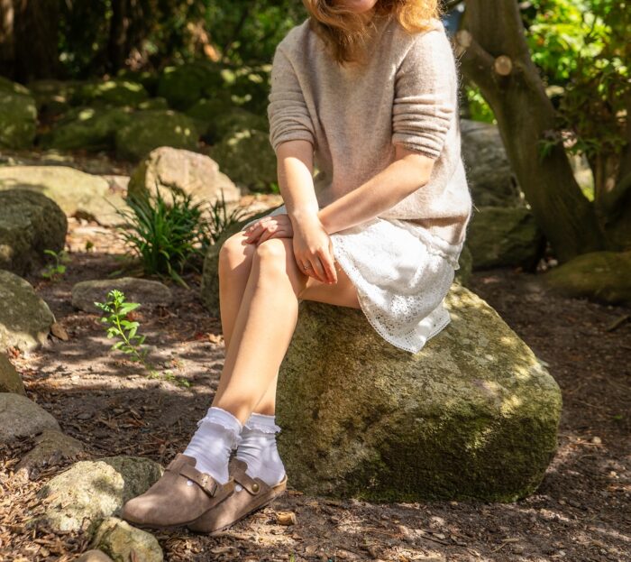 Strickpullover Outfit Korkclogs