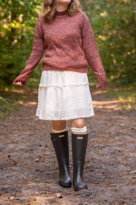 Strickpullover Outfit Rock Viking Gummistiefel