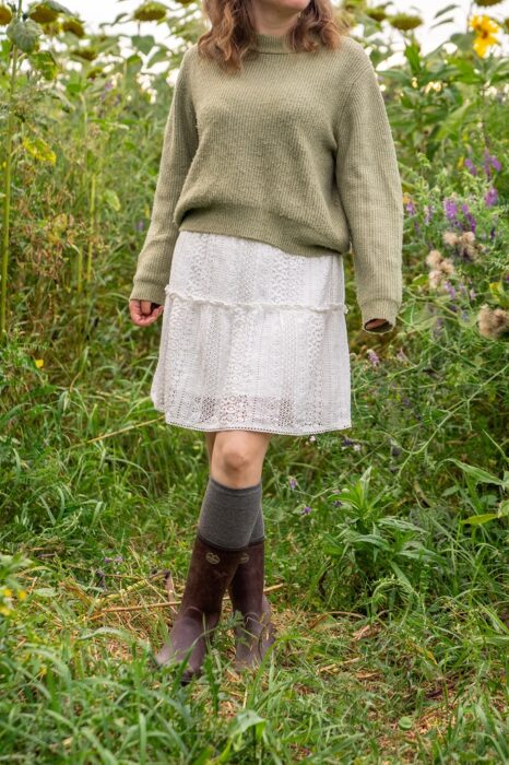 Wollsocken Outfit Gummistiefel Land