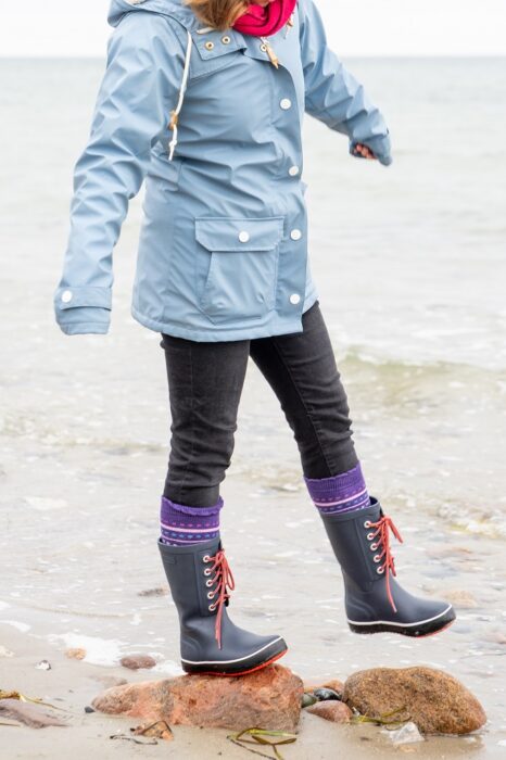 Wollsocken Outfit Gummistiefel Strand